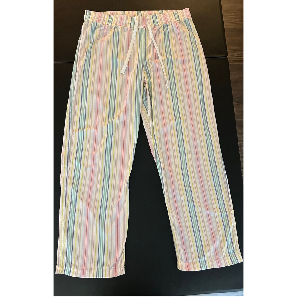 GapBody Womens Large Pajama Pants Pastel Rainbow Stripe Cotton L 1566